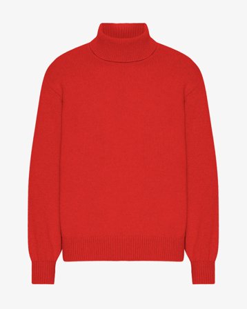 Merino Wool Turtleneck - Red Tangerine M