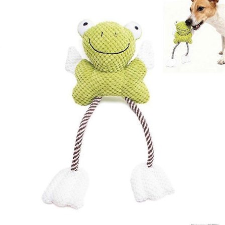 Plys- og rebhundelegetøj med knitre- og pivelyd – tyggebestandigt frødesign