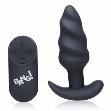 Sextoy - Bang! - Plug med vibrerende Swirl Vibes - 21 vibrationer - 9cm indsættelig - Sort silicone
