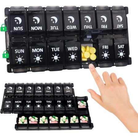 IC Pilleboks 2 ganger om dagen, Dag Natt Pilleetui, Pilleboks 7 Dager, Enkel Fylling & Trykknappdesign