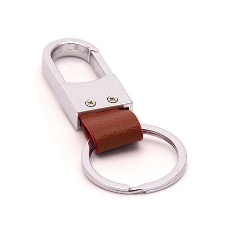Stilig nøkkelring i skinn og sølvfarget krok - Svart / Brun Brun