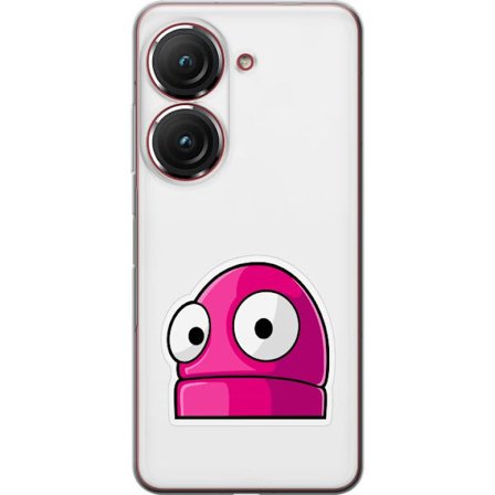 Yhteensopiva Puhelinkuori Asus Asus Zenfone 9 Pinkki sarjakuvahahmo suurilla silmillä leikkisässä ja humoristisessa tyylissä