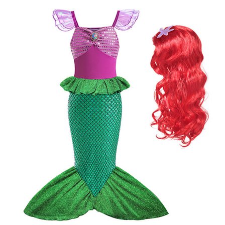 Disney Den Lille Havfrue Ariel Prinsesse Kostume Børnekjole Til Piger Cosplay Børn Karneval Fødselsdagsfest Tøj Havfruekjole 5T (størrelse 120)