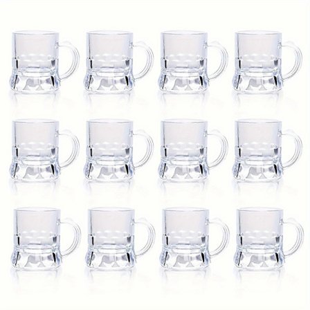 12-pack Mini Ölmugg & Shotglas Set - Premium Klara Sejdlar med Handtag för Shots, Öl & Whiskeyprovning - Perfekt för Festliga Födelsedagsgrillar, Bar 