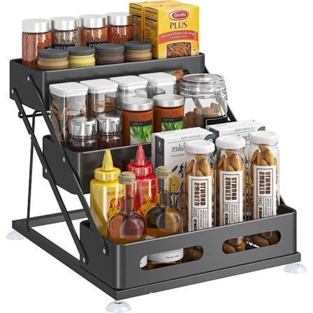 3-etagers justerbar køkkenopbevaringshylde – Krydderihylde i metal til bordplade & køkken_TF_TF