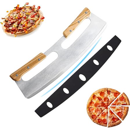 Pizzaskærer - Rustfrit stål - Pizzakniv - Pizzarulle - Ergonomisk pizzaskærer - Vuggekniv - Træhåndtag - Tåler opvaskemaskine - Pizzaskærer