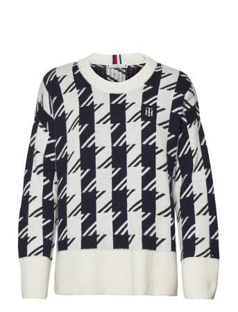 Houndstooth Relaxed C-Nk Sweater Patterned Tommy Hilfiger