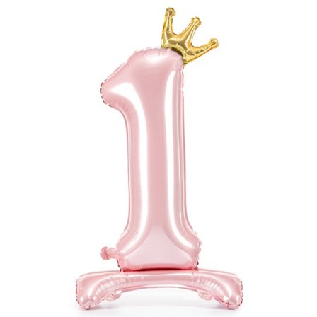 Cifferballon Stående Lyserød Krone "0-9" Ciffer 1