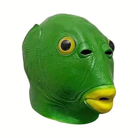 Rolig Grønn Fisk Latexmaske - Unisex Cosplay Hodeplagg for Fester og Arrangementer, Ingen Batterier Nødvendig, Aldre 14+