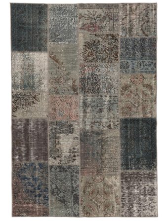 Hand Knotted Patchwork Rug 140X200 Vintage Wool Brown/Black Small