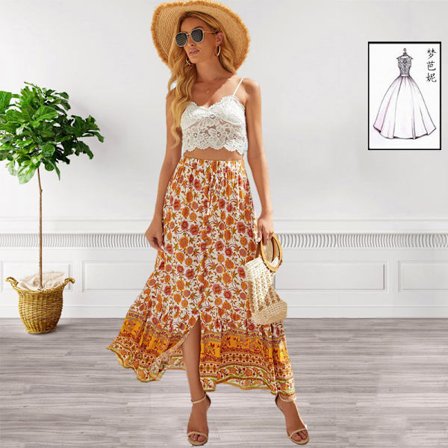 Kvinders Boho Blomsterprint Elastisk Højtaljet Plisseret A-Linje Midi Nederdel XL