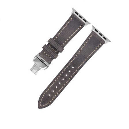 Äkta läderrem för Apple Watch med Silver Butterfly Spänne - (42/44/45/49 mm)