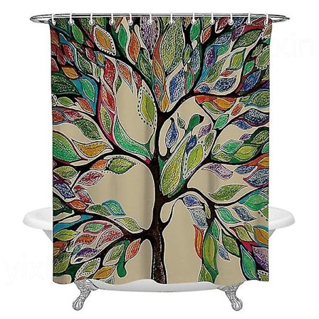 Mögelbeständig duschdraperi 183x183cm, växtmönstrad duschdraperi för badrum, tvättbar tygdusch