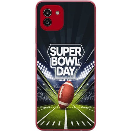 Yhteensopiva Puhelinkuori Samsung Galaxy A03 Super Bowl Day juliste, jossa amerikkalainen jalkapallo valaistuksella varustetulla areenalla dramaattise