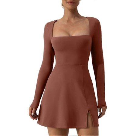 Dame Firkantet Hals Livstykke Kjole Langærmet Sideslids A-linje Mini Kjoler Mørkegrå M