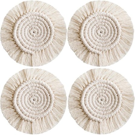 4st flätad bomull glasunderlägg Kaffe öl mugg matta med tofsar Boho bordsdekoration för bar restaurang