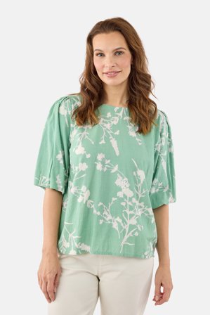 JENSEN - Bluse - Grøn - Bindebånd i Nakken