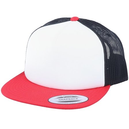 Yupoong - Foam Blank Flat White/Red/Black Trucker Trucker White Cap - @ Hatstore