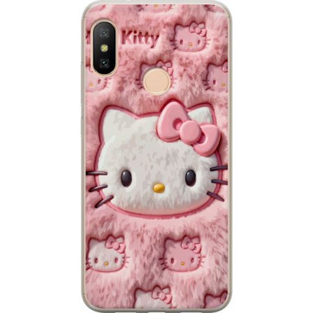 Kompatibel Mobilcover til Xiaomi Redmi 6 Pro Hello Kitty lyserød fluffy baggrund med ikonisk ansigt og kawaii-æstetik
