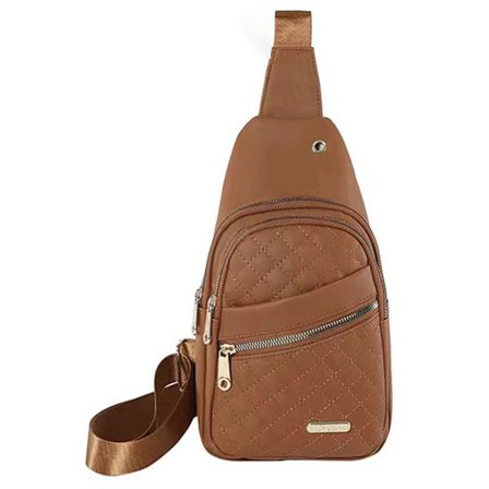 Unisex axelväska med 5 fack och kabelhål - Justerbar bärstil (tvärs över/axel/bröst) - Brun