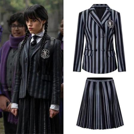 Onsdager Addams Cosplay antrekkssett 5-10 år Barn Jenter Drakt Karneval Fest Gaver-Antrekk 7-8 Years