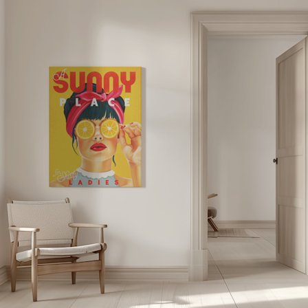 A Sunny Place For Shady Ladies Orange Pinup Art Canvastavla 50x70 cm