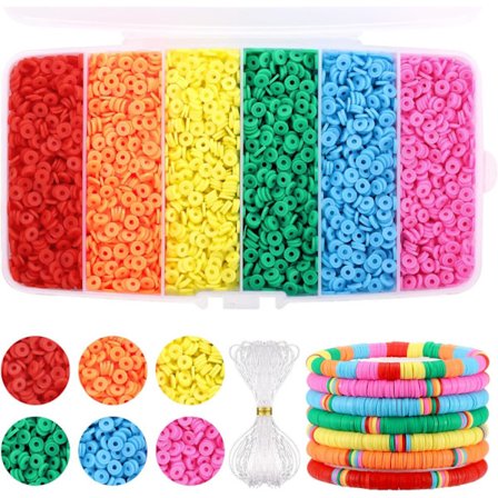 6000 st Polymerlera Pärlor Armband Tillverkningssats, Regnbåge Heishi Pärlor Polymerlera Pärlor för Smyckestillverkning, Vänskapsarmband Kit för 