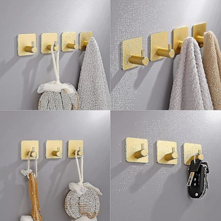 4 st självhäftande väggkrokar, bildhängare utan att borra väggkrok, självhäftande väggkrok, (guld)