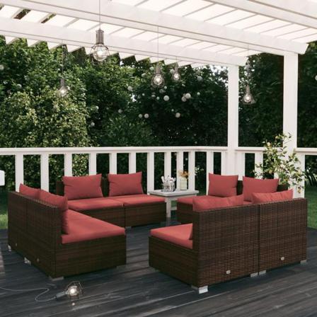 Vidaxl Loungegrupp För Trädgården Med Dynor 8 Delar Konstrotting Brun