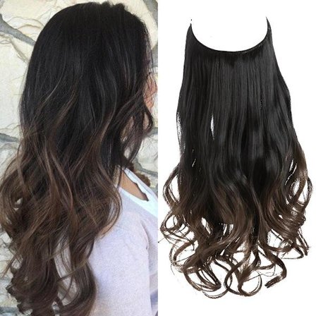 Justerbar Hovedbånd Usynlig Tråd Hår Extensions Highlight Langt Krøllet Syntetisk Hårstykke Til Kvinder Varmebestandige Fibre(12inch)