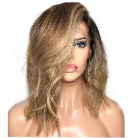 Mode Hårstycke Peruk Dam Brun Gul Snedklippt Långt Hår