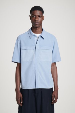 COS Men's Garment Dyed Panelled Jersey Shirt in Blue