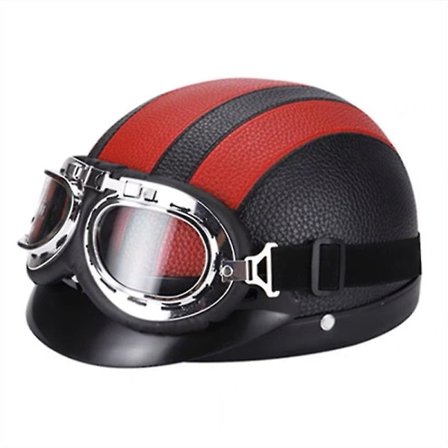 Retro Motorcykel Læder Halvhjelm Med Briller