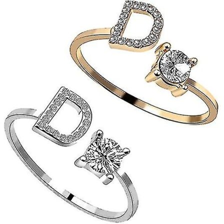 Ring Kvinnor Bokstav Silver Och Guld Färg Metall Justerbar Öppning Ring Initialer Namn