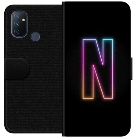 Kompatibel Tegnebogsetui til OnePlus OnePlus Nord N100 Minimalistisk neonbogstav N i farveskiftende lys mod sort baggrund