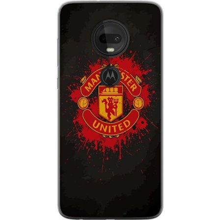 Kompatibelt Mobildeksel til Motorola Motorola Moto G7 Manchester United logo i rød og gul farge med røff sportslig bakgrunn