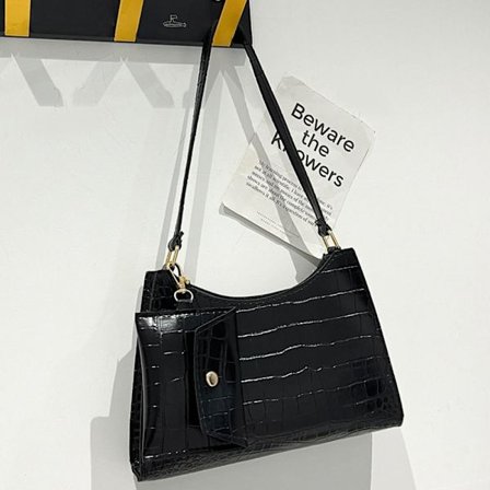 Krokotiilikuviollinen olkalaukku PU-nahkainen crossbody-laukku MUSTA