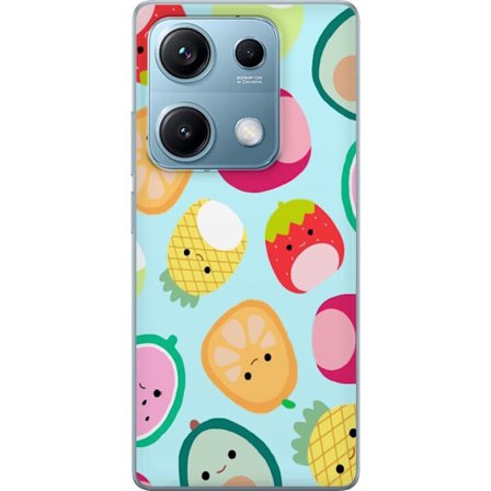 Kompatibel Mobilcover til Xiaomi Redmi Note 14S Mønster af kawaii frugter som jordbær citron ananas og avocado på lyseblå baggrund