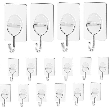 16 kpl liimattavia seinäkoukkuja, enintään 5 kg, liimattava pyyhekoukku, läpinäkyvä tarrakoukku ilman porausta kylpyhuoneeseen, makuuhuoneeseen, 