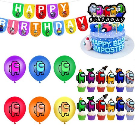 Among Us Ballongbåge för barnkalas - Grattis på födelsedagen