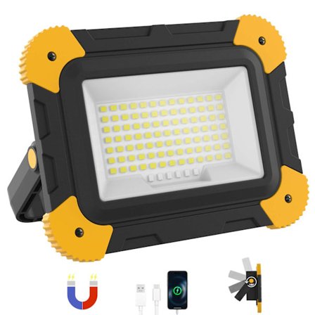 40W Genopladelig Magnetisk LED Projektør, 180° Roterende Bærbar & Trådløs med Vandtæt Design, til Udendørs Arbejdsplads, Garage, M