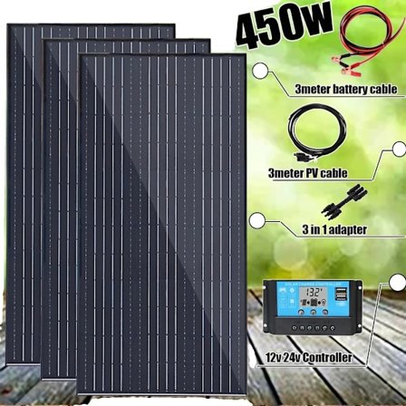 450W Solcellepanel Kit, Høj Effektivitet Monokrystallinsk, Vejrbeskyttet Design til Campingvogn, Båd, Campingvogn,450w ramme kit