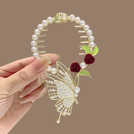 Elegant Flower Pearl Rhinestone Tassel Pill Head Hestehalespænde