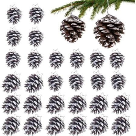 Juldekorationer Tallkottar, 36 stycken Tallkottar med Vit Kant för Julgransdekoration