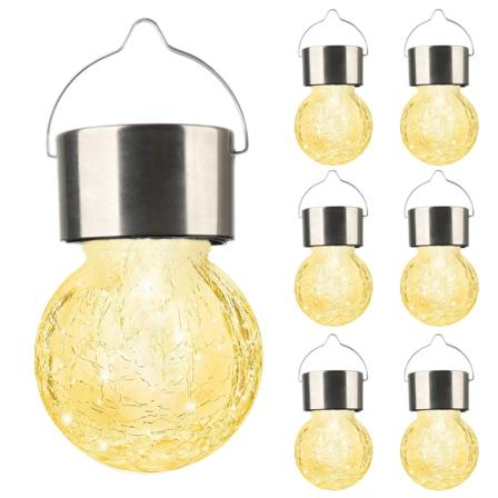 Solar LED sprucken glaskula Hängljus Solar Garden Light Trädgård Färgglad Dekorativ Ljus-Varm Vit- W