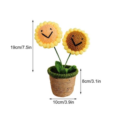 Käsintehty neulottu kukka Keinotekoinen kudottu ruukkukasvilanka Monivärinen luovuus Käsintehty 2 Sunflowers