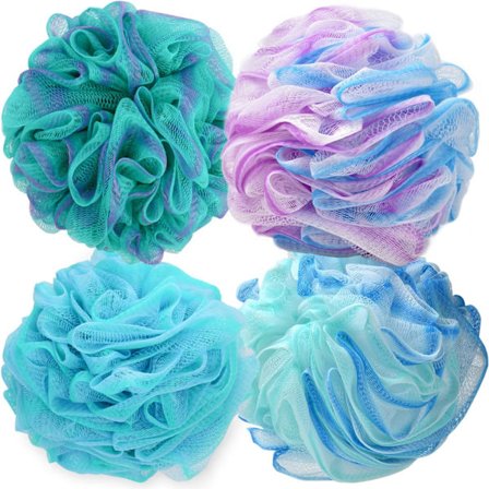 Loofah Eksfolierende Badesvamp – 60g/stk Ekstra Stor Dusj Puff, Kroppspuff, Dusjsvamp, Dusj Scrunchie Sett med 4