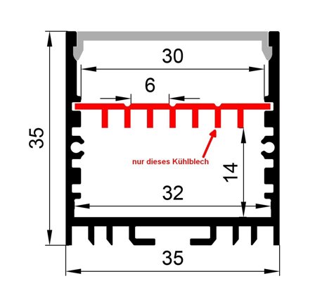 SYNERGY U-Profil zub ALU3535 ALU-Kühlblech mit Kühlrippen 2m