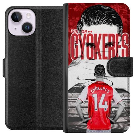Yhteensopiva Lompakkokotelo Apple iPhone 14 Viktor Gyökeres Arsenal - Jalkapallomotiivi paidalla numerolla 14 areenalla