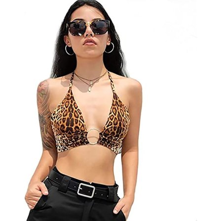 Kvinners åpen rygg camisole streetwear club panel camisole leopard print XL